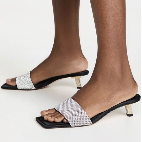 🔥NWOT🔥 Good American Leather And Satin Kickstand Mules Size 12 - Picture 2 of 7